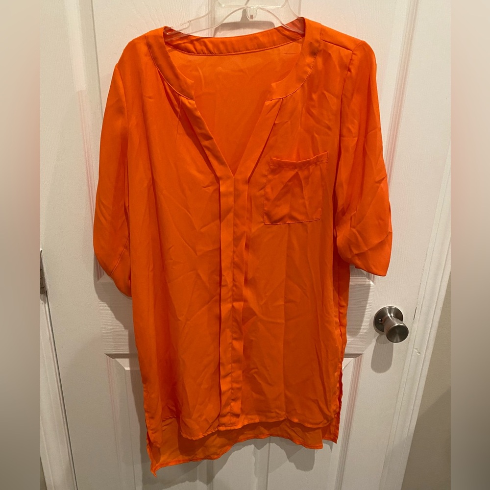 SHEIN Bright Orange Casual Button Down Shirt